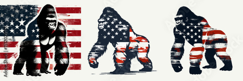 Gorilla. 4th of July Independence Day American Flag Patriotism Usa America Clipart Vector Illustration. Mighty ape primal creature robust mammal jungle titan wildlife concept.