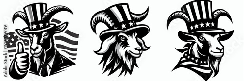 Goat. 4th of July Independence Day American Flag Patriotism Usa America Clipart Vector Illustration. Farm animal breed caprine livestock for fiber milk meat production.