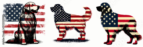 Golden Retriever Dog. 4th of July Independence Day American Flag Patriotism Usa America Clipart Vector Illustration. Charming canine pal popular family companion breed.