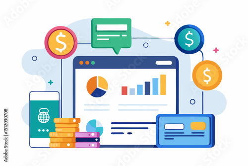 percentage symbols represent credit score growth, mortgage rates, and fintech solutions. Ideal for topics related to personal finance, debt management, home loans, and financial technology.