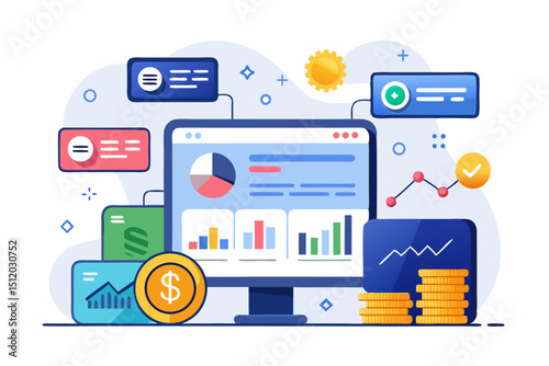 percentage symbols represent credit score growth, mortgage rates, and fintech solutions. Ideal for topics related to personal finance, debt management, home loans, and financial technology.
