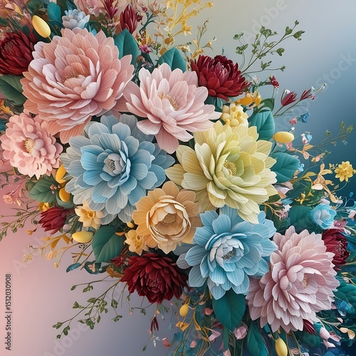 Wallpaper Mural Floral Cascade of Hues: A stunning arrangement of vibrant blossoms, cascading gracefully with an array of colors, petals, and verdant foliage. Torontodigital.ca
