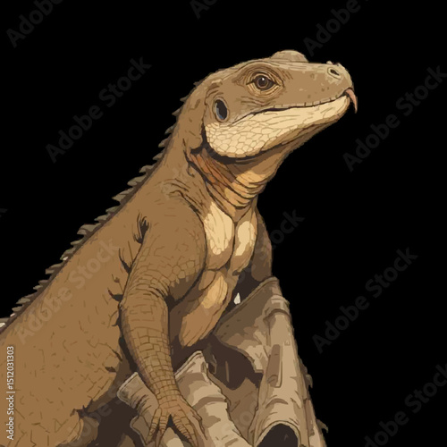 Illustration of a Komodo dragon on a black background