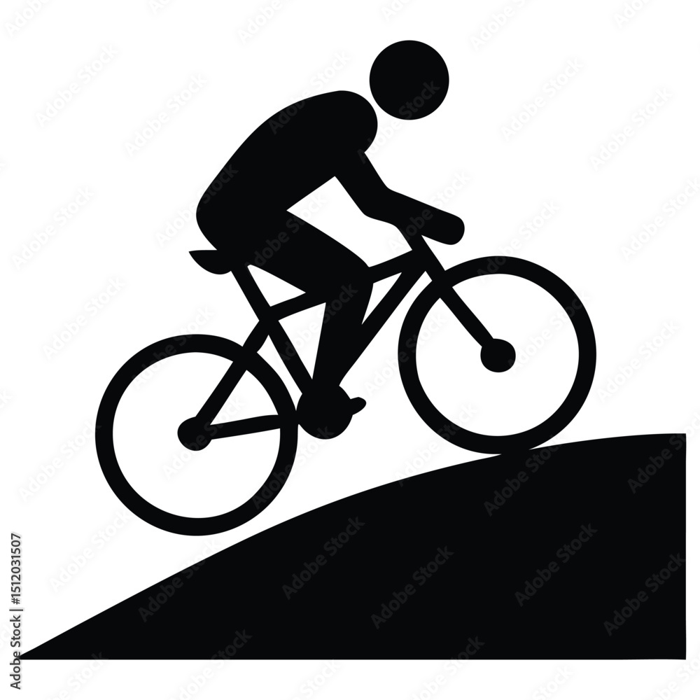Obraz premium Black Silhouette of Person Riding Bicycle Uphill Vector Icon