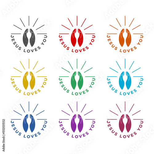  Jesus loves you  icon isolated on white background. Set icons colorful