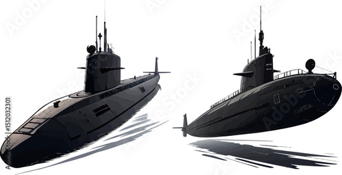 Submarine Silhouettes - Naval Vessel, Military & Underwater Warfare Concept