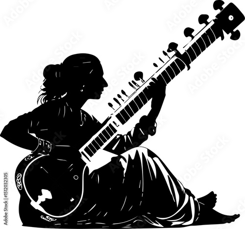 Sitar Player Silhouette - Indian Classical Music & Traditional Instrument