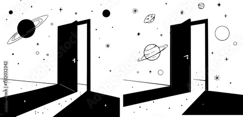 Open Door to Space Silhouette - Opportunity, Universe & Infinite Possibilities Concept