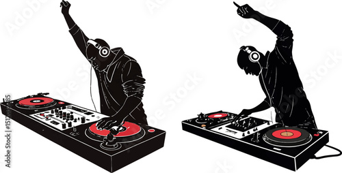 DJ Playing Music Silhouettes - Party, Club & Live Event Vector Art