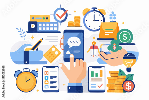 percentage symbols represent credit score growth, mortgage rates, and fintech solutions. Ideal for topics related to personal finance, debt management, home loans, and financial technology.