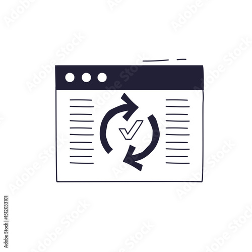 Browser window with refresh symbol and checkmark, symbolizing update or reload.