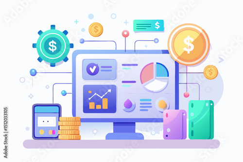 percentage symbols represent credit score growth, mortgage rates, and fintech solutions. Ideal for topics related to personal finance, debt management, home loans, and financial technology.