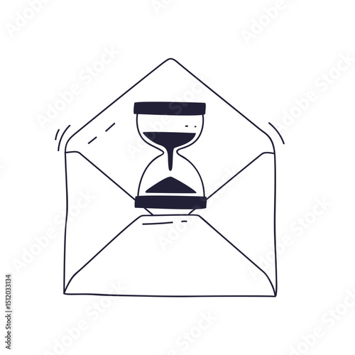 An hourglass inside an envelope symbolizes time-sensitive communication.