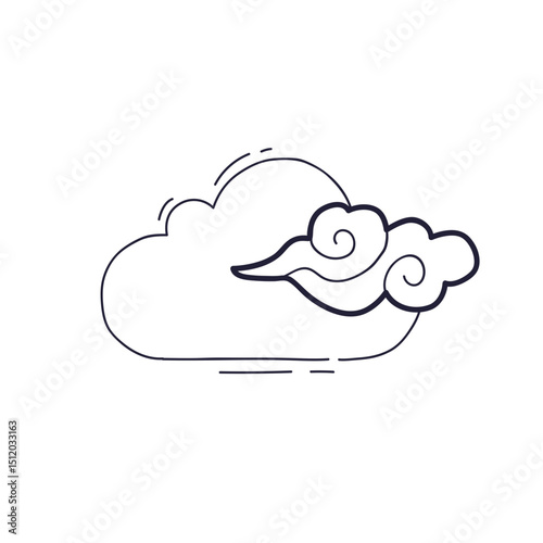 Illustration of a cloud with wind lines, symbolizing movement and change.