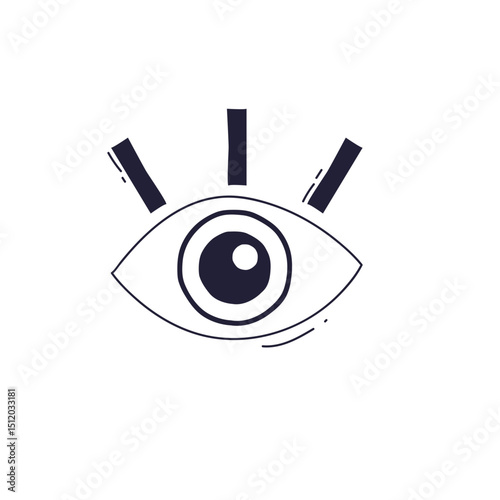 Minimalist eye with three rays above, symbolizing vision and insight.