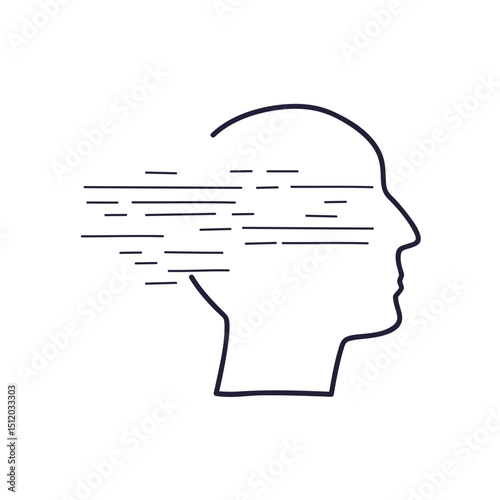 Outline of a head dissolving into lines, symbolizing fading thoughts or memory.