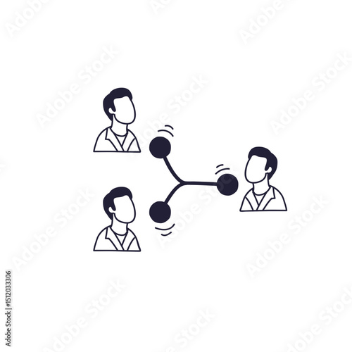 Three heads connected by a network, symbolizing collaboration and communication.