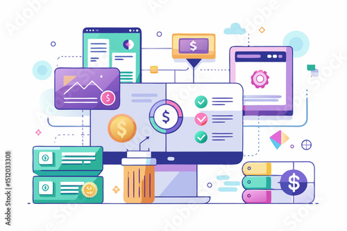 percentage symbols represent credit score growth, mortgage rates, and fintech solutions. Ideal for topics related to personal finance, debt management, home loans, and financial technology.