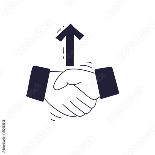 A handshake with an upward arrow symbolizes growth and successful partnership.