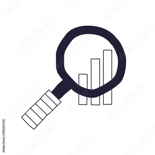 A magnifying glass over a bar chart symbolizes data analysis and insight.