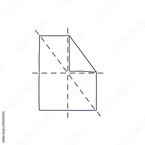 Origami diagram showing paper folding steps with dashed lines.
