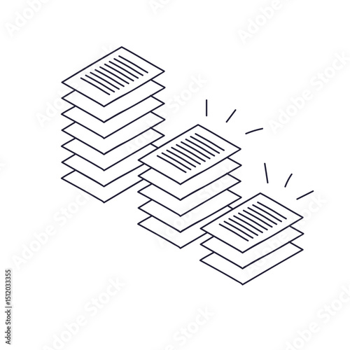 Illustration of paper stacks reducing in size, symbolizing document reduction.
