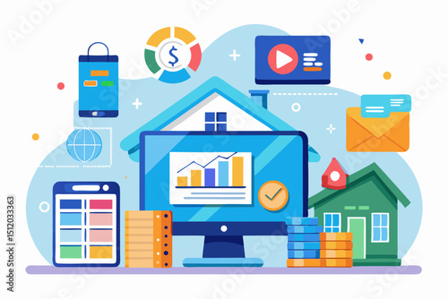 percentage symbols represent credit score growth, mortgage rates, and fintech solutions. Ideal for topics related to personal finance, debt management, home loans, and financial technology.