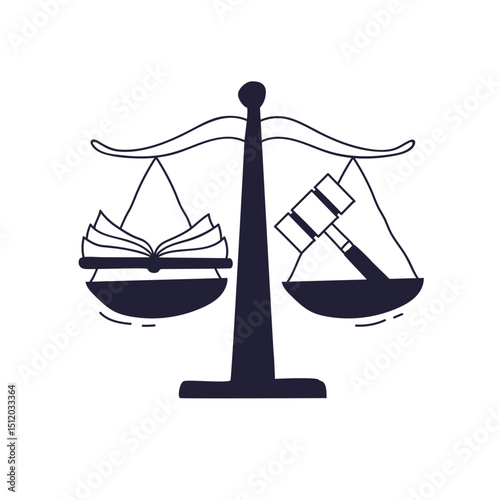 Scales of justice balancing a book and a gavel, symbolizing law and fairness.