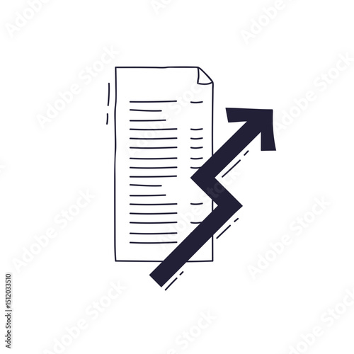An upward arrow piercing through a receipt symbolizes financial growth and increased expenses.