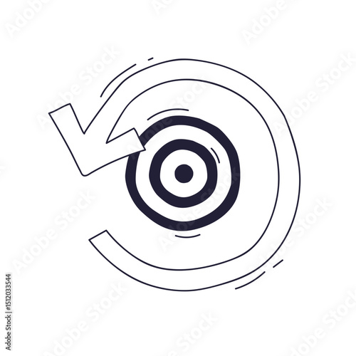 A target with an arrow loop symbolizes focus and continuous improvement.