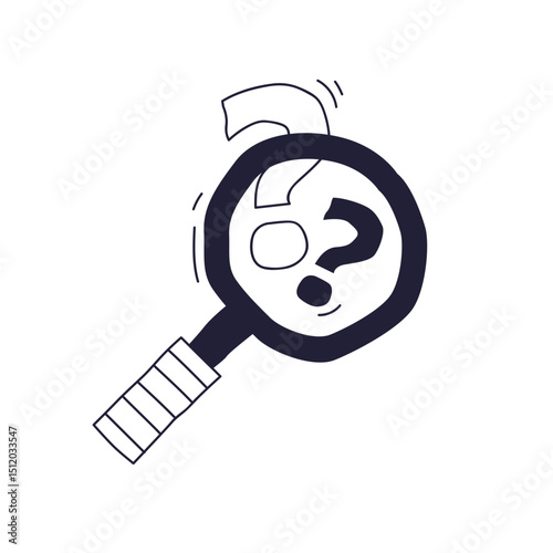 A magnifying glass with a question mark symbolizes inquiry and investigation.