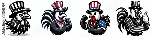 Chicken. 4th of July Independence Day American Flag Patriotism Usa America Clipart Vector Illustration. Poultry fowl farm bird breeding tasty meat healthy protein source diet.