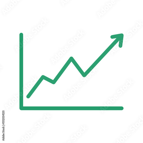 a simple green line representing a raising chart with white background