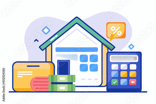 A close-up image of a person using a calculator while holding a credit card, symbolizing financial management, rising interest rates, and digital banking. Futuristic graphics including upward arrows, 