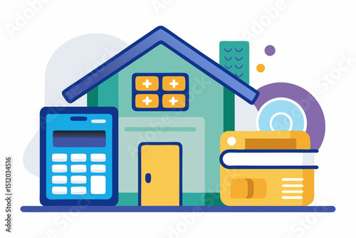 A close-up image of a person using a calculator while holding a credit card, symbolizing financial management, rising interest rates, and digital banking. Futuristic graphics including upward arrows, 