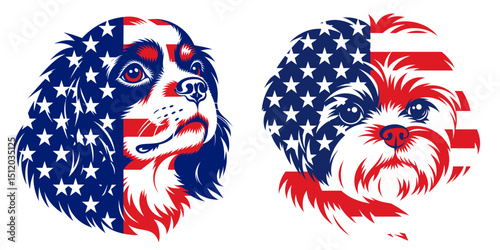 Cavalier King Charles Spaniel Dog Shih Tzu Dog. 4th of July Independence Day American Flag Patriotism Usa America Clipart Vector Illustration. Toy canine companions breed and.