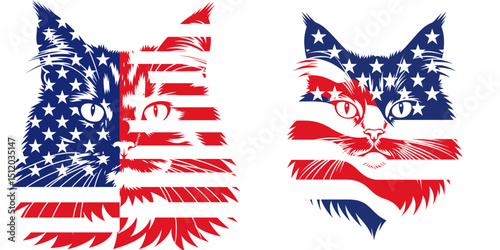 Cat Cat. 4th of July Independence Day American Flag Patriotism Usa America Clipart Vector Illustration. Feline domestic animal a cuddly kitten for adoption pet care kitty loving.