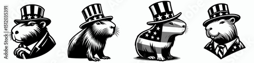 capybara. 4th of July Independence Day American Flag Patriotism Usa America Clipart Vector Illustration. Gentle water hog the largest rodent a captivating herbivore beloved creature.
