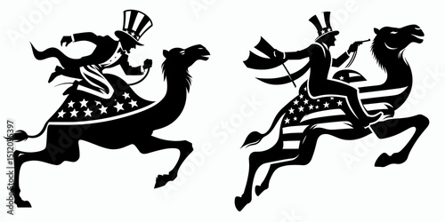 Camel1. 4th of July Independence Day American Flag Patriotism Usa America Clipart Vector Illustration. Desert beast sturdy pack animal for aridity enduring thirst adapted creature.
