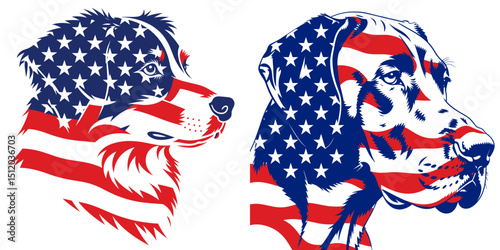 Border Collie Dog Great Dane Dog. 4th of July Independence Day American Flag Patriotism Usa America Clipart Vector Illustration. Farm herder canine giant companion breed info.