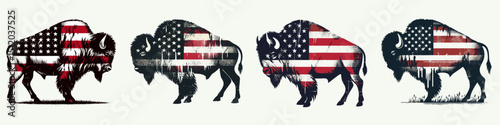 Bison. 4th of July Independence Day American Flag Patriotism Usa America Clipart Vector Illustration. buffalo giant ungulate powerful grazer icon natures strength.
