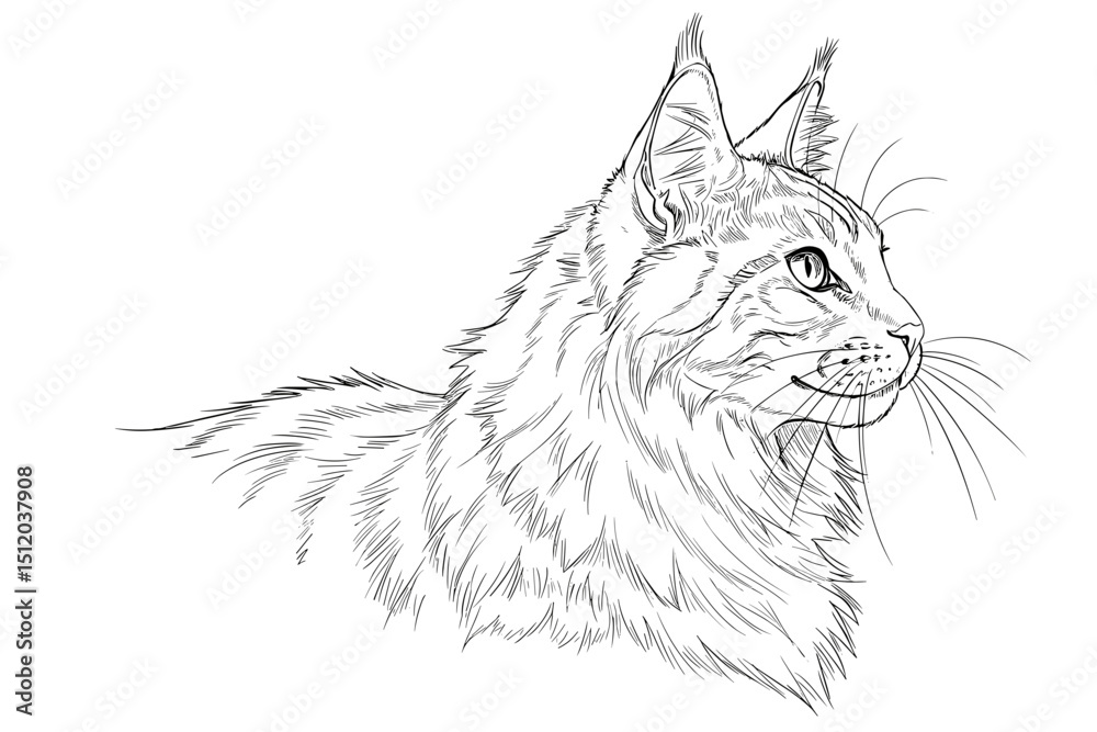 Obraz premium Vector illustration of a detailed line art of a cat's head with copy space