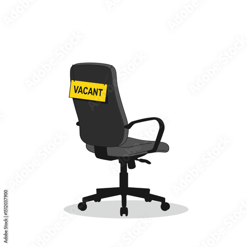 Vector illustration of an office chair with "VACANT" sign on backrest and copy space