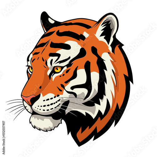 Vector illustration of a fierce tiger head with detailed features and copy space