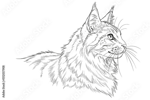 Vector illustration of a detailed line art of a cat's head with copy space