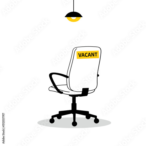 Vector illustration of an office chair with a "VACANT" sign on the backrest and copy space