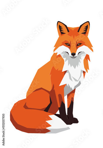 Vector illustration of a sitting fox with vibrant orange fur and copy space