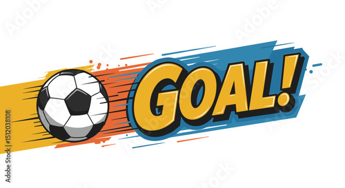 Vector illustration of a soccer ball with the word "GOAL!" in bold typography and colorful motion streaks