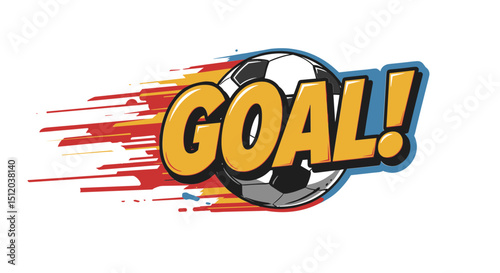 Vector illustration of a soccer ball with the word "GOAL!" in bold typography and vibrant motion streaks