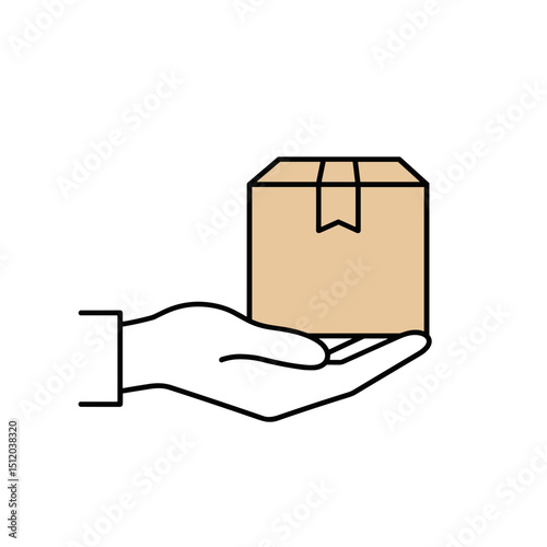 Vector illustration of a hand holding a package, symbolizing delivery or a gift